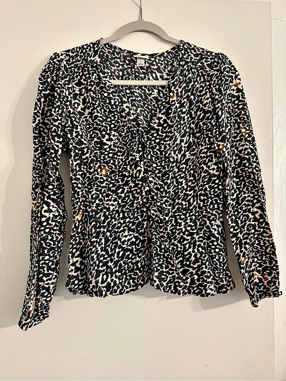 a new day Long-Sleeve Button-Front Top Animal Print Blouse Medium